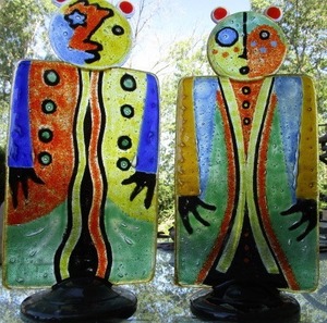 Pair Bears Italian Glass Sculpture