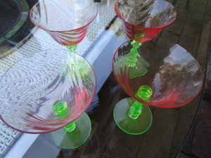 Tiffin Pink  Green Stemware