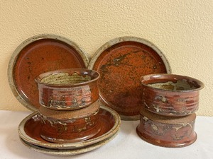 lot 69 image: Four Artisan Crafted Pottery Plates and Bowls by Cici