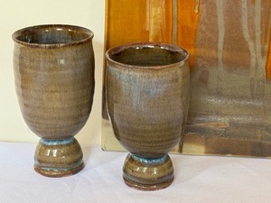 lot 115 image: Square Pottery Platter by Alex Marshall and Two Handcrafted Pottery Goblets
