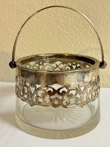 lot 23B image: Vintage Sterling Silver Compote and Vintage Glass Ice Bucket with Sterling Overlay