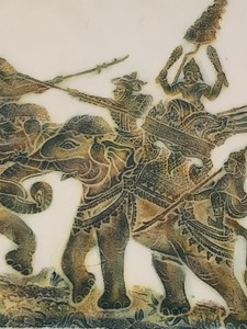 lot 185 image: Vintage Thai Temple Rubbing, Elephant Warriors Art