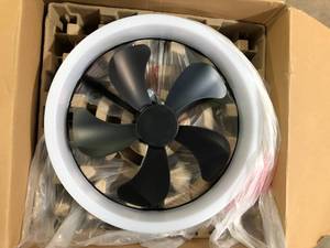 lot 32 image: Home Decorators Collection Dialstone 23 in. IndoorOutdoor Matte Black Fandelier Ceiling Fan with Adjustable White LED with Remote Included  Customer Returns See Pictures