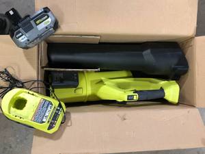 lot 45 image: RYOBI ONE HP 18V Brushless Whisper Series 130 MPH 510 CFM Cordless Battery Leaf Blower with 4.0 Ah Battery and Charger   Customer Returns See Pictures