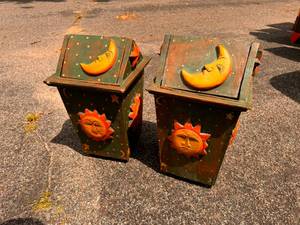 Lot of 2 Sun and Moon wood waste baskets