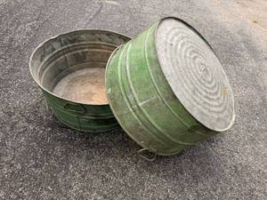 Pair of Green  Galvanized Wash Tubs