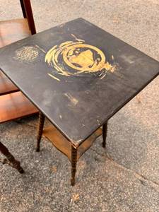 Vintage wood shelf and two antique side tables