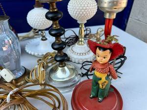 Ten vintage table lamps and 1 hanging lamp