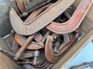 Lot of large clamps and vintage tools