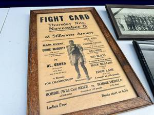 Framed Fight Card at the Stillwater Armory and Picture Lot