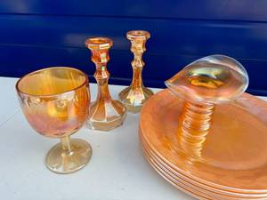 Lot of Carnival Glass & Fire King Peach Lustre