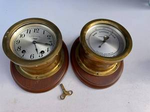 Seven Jeweled Eight Day Ships Bell Clock & Weather Barometer