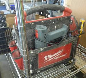 lot 51 image: Milwaukee tool caddy with tools and heat gun