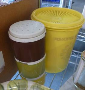 lot 79 image: Vintage Tupperware - Salt & Pepper stack and canister