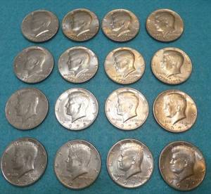 lot 83 image: 16 Kennedy Half Dollars 1971-1976