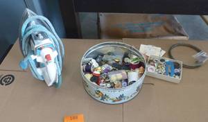 lot 188 image: Vintage sewing buttons and Iron