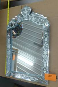 lot 201 image: Gorgeous beveled edge all glass mirror 11x17