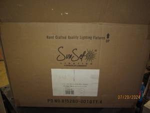 lot 67 image: new case of 4 sun set 1 light 100 watt allister mini pendant bright satin nickle