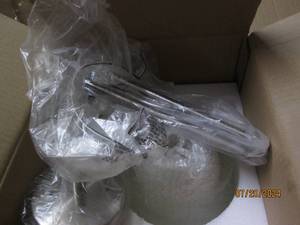 lot 69 image: new case of 4 sun set 1 light 100 watt allister mini pendant bright satin nickle