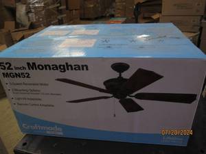 lot 104 image: new craftmade 52 inch monaghan 3- speed reversible ceiling fan with 2 mounting options