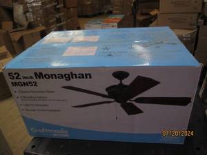 lot 105 image: new craftmade 52 inch monaghan 3- speed reversible ceiling fan with 2 mounting options