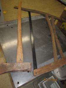 lot 189 image: vintagehand saw and axehammer...