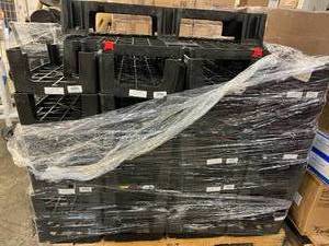 lot 5 image: Lot of 24 FastLock Pallet Industrial Durable Plastic Stacking Dunnage Racks Storage Supply Interlocking Floor Shelves - Excellent Condition - See YouTube for more info