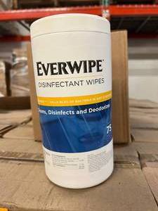 lot 23 image: 30 Cases (6 canisters per case) NEW Everwipe 75 Wipes Per Canister Disinfectant Wipes - Cleans & Deodorizes All Surfaces