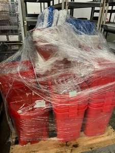 lot 25 image: Huge Lot of NEW Non-Hazardous Pharmaceutical Waste Trash Bins with Lids and Storage&nbspSupply Item Tackle Box