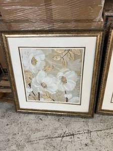 lot 45 image: Lovely Gold & Silver Toned Framed & Matted Matching Floral Art Prints - 24 x 24