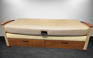 lot 69 image: MSRP $5000 KI (Krueger Intl) LaResta Day Bed Free Standing With Drawers Underneath -&nbspAn attractive sofa by day, converts to an inviting bed by night  Great Condition  Wood Armrests Have Slight Wear