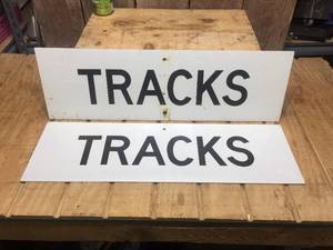 lot 108 image: Pair Vintage Railroad Tracks Metal Signs