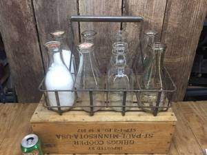 lot 144 image: Vintage Milk Bottle Collection with Carrier