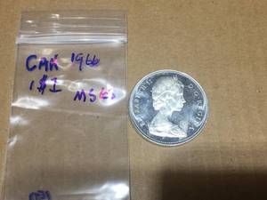 lot 160 image: 1966 Canada $1 Dollar Coin - MS 65