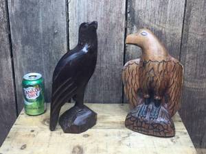 lot 169 image: 2 Carved Wooden Eagles - Ironwood