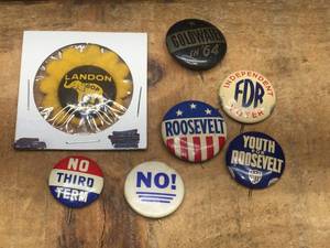lot 205 image: Vintage Roosevelt - LandonKnox - Goldwater Political Pins