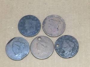 lot 223 image: 5 U.S. Cent Coins - No Dates - As Seen