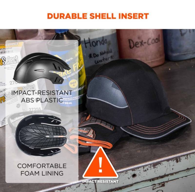 lot 819 image: NEW Ergodyne Skullerz 8950 Bump Cap Hat - Black - Long Brim