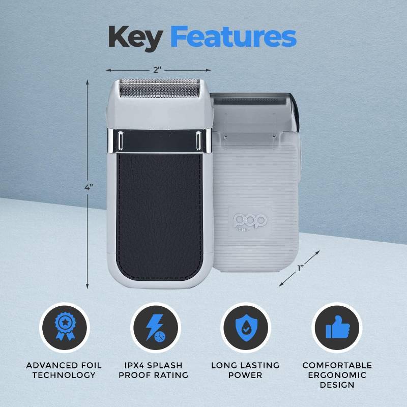 lot 714 image: Pop Sonic Zip Compact Electric Shaver for Men - BlackGrey Splash Proof Face Shaver - Wet & Dry