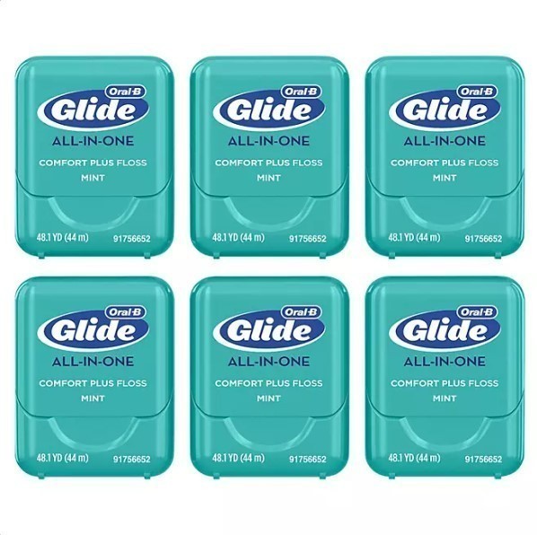 lot 719 image: NEW 6 Pack of Oral-B Glide All-In-One Comfort Plus Floss - Brilliance Blast Mint