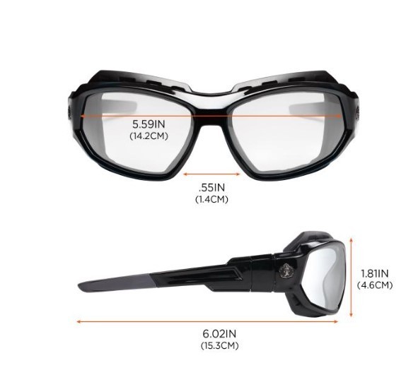 lot 724 image: NEW 2 Pack of Ergodyne Skullerz LOKI Convertible Safety Spoggles w Strap -Black-Clear Lens