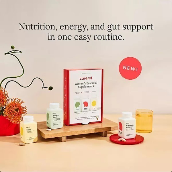 lot 726 image: NEW Careof Womens Essential Supplements Multivitamin 60 ct., Probiotic 30 ct., and Energy 30 ct. Capsules