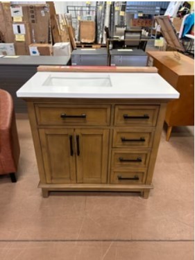 lot 125 image: OVE Dylan 36 Bathroom Vanity in Almond Latte - Damaged Top