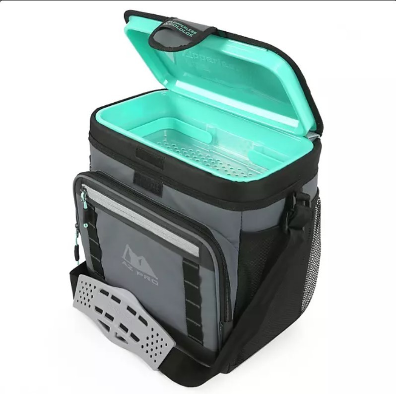 lot 306 image: NEW AZ Pro 16-Can Zipperless Cooler with Hardbody Liner and SmartBin - Gray and Teal
