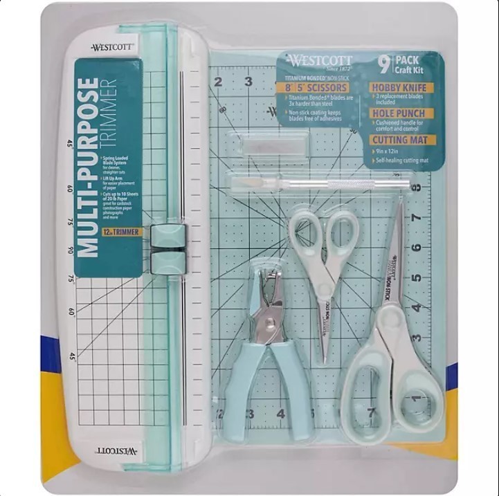lot 130 image: NEW  Westcott Paper Crafting Set 9pc. Blue and White