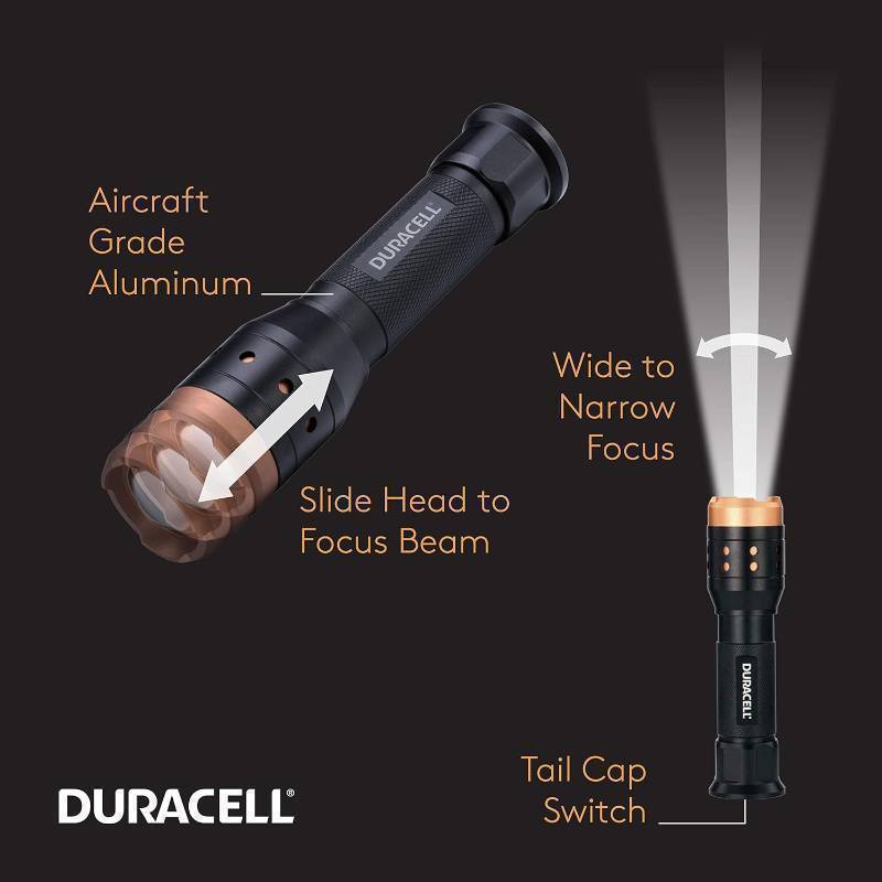lot 205 image: NEW Duracell 550 Lumen Aluminum Focusing Flashlight - Ultra-Light and Easy to Carry Design with 3 Modes and 3-AAA Batteries Included