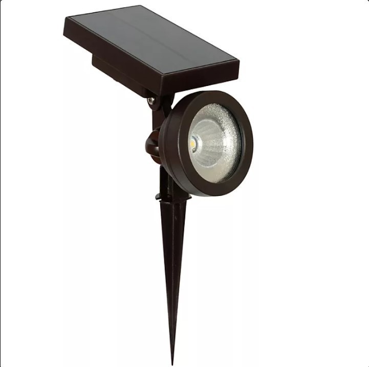 lot 216 image: NEW Members Mark 2-Piece LED Solar Spotlights - Oil-Rubbed Bronze