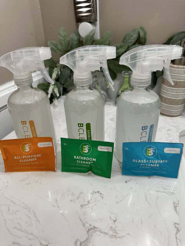 lot 298 image: NEW Boulder Clean Surface Cleaning Refill Kit - 16oz, Includes 3x Refill Tablet Packets (All-Purpose, Bathroom, Glass  Surface), 3x Eco-Friendly Glass Bottles, 3x Reusable Spray Triggers