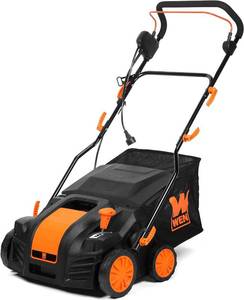 lot 89 image: WEN DT1516 16-Inch 15-Amp 2-in-1 Electric Dethatcher and Scarifier with Collection Bag, Black