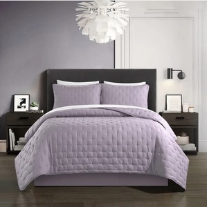 lot 152 image: NEW Chylar 3 Piece Quilt Set Tufted Cross Stitched Design Bedding - Pillow Shams Included - Lavender